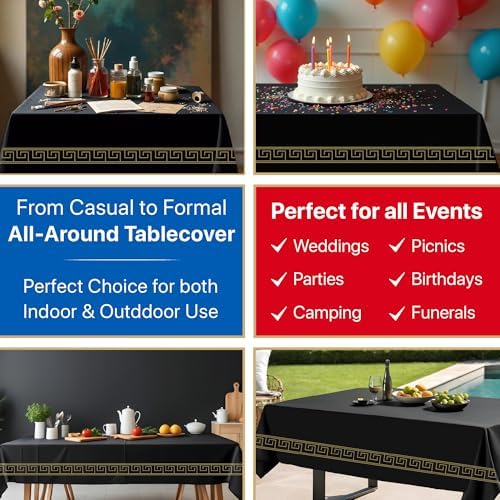 4-Pack Premium Disposable Tablecloths 54x108 Black Gold Margin