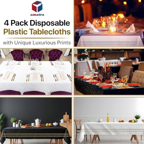 4-Pack Premium Disposable Tablecloths 54x108 Black Gold Margin