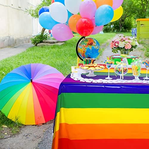 Fovths 2 Pack Rainbow Stripe Plastic Tablecloth for Rectangular Tables
