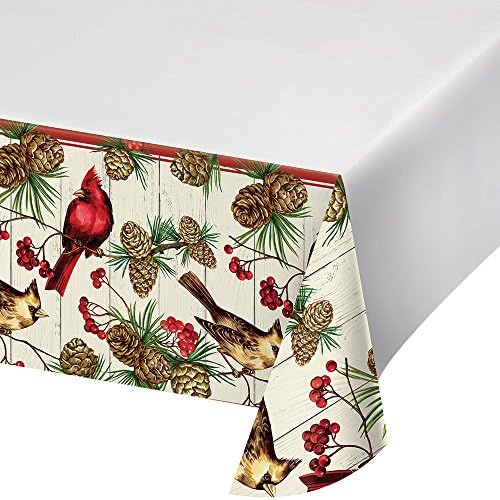 Creative Converting Border Print Plastic Tablecover Winter Cardinal