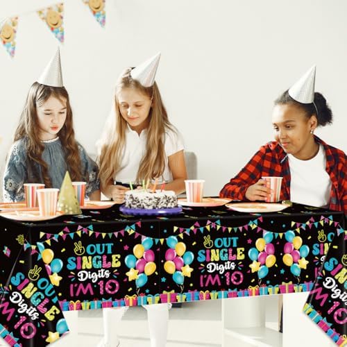 10th Birthday Tablecloths 3Pcs Plastic Large 54x108 Inch