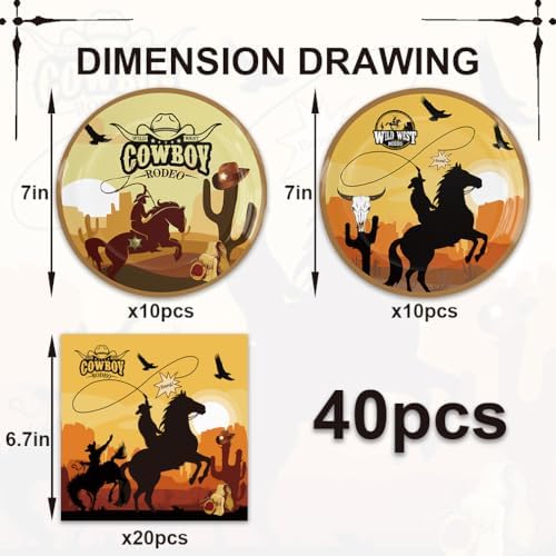 West Cowboy Party Plates Napkins 40 PCS