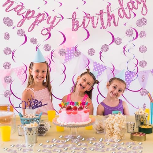 Rose Purple Happy Birthday Decorations Set