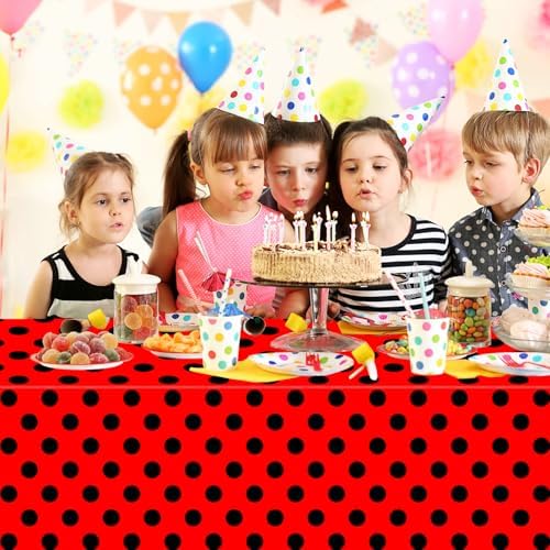 4 Pack Black and Red Polka Dot Ladybug Tablecloths