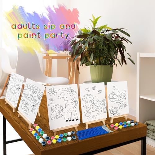 12 Sets Printed Canvas Paint Art Easel Set for Kids and Adults