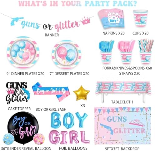 Guns Or Glitter Gender Reveal Decor Set 228 Pieces