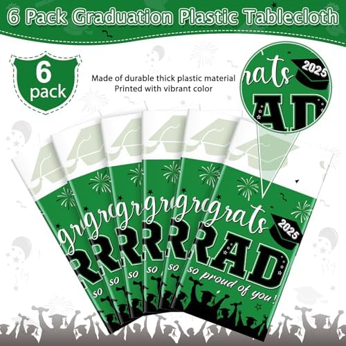 6 Pack Green Graduation Tablecloths for Class of 2025
