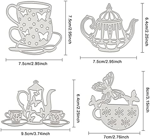 Globleland 4Pcs Tea Theme Die-Cutting Set for Scrapbooking and Card Crafts