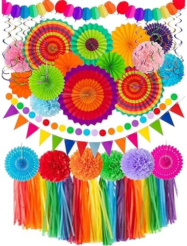 53 Piece Mexican Themed Hanging Paper Fan Decor Set