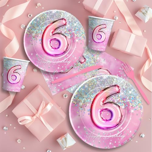 Pink Diamond 6th Birthday Party Tableware Set for 24 Guests