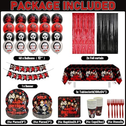 164 Pcs Horror Birthday Party Decorations Set