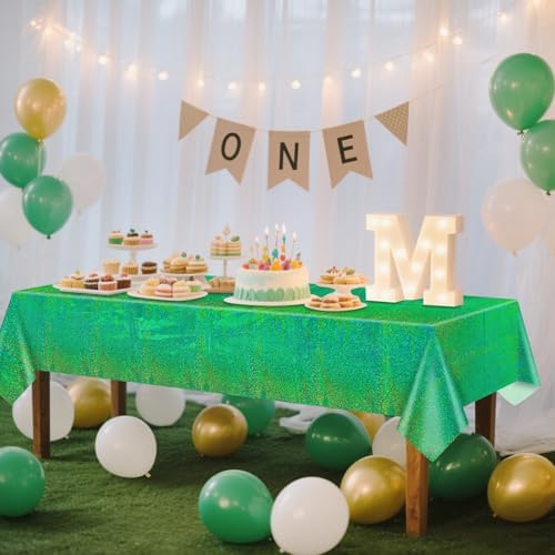 4Pcs Green Holographic Tablecloths for Parties and Decor