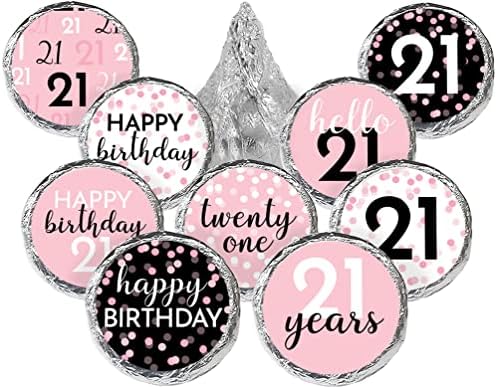 Pink Black White 21st Birthday Candy Stickers - 180 Count