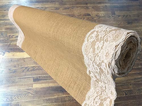 AAYU 75 ft Burlap Wedding Aisle Runner with Ivory Lace