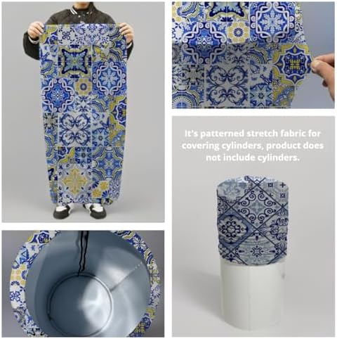 Mediterranean Tile Spandex Cylinder Cover Set Blue Yellow White