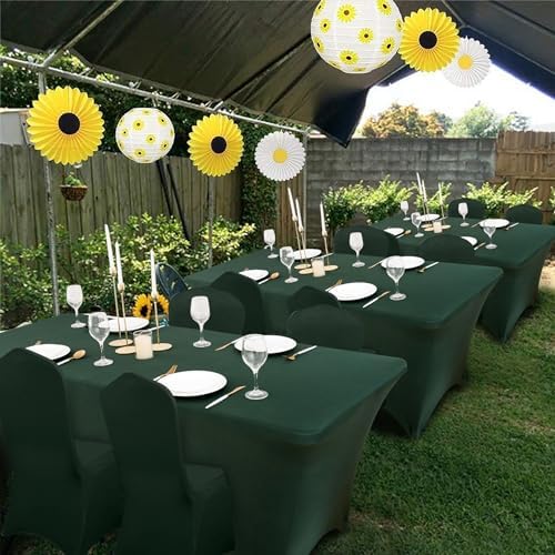 4 Pack Hunter Green Spandex Table Covers for 6 Foot Folding Tables