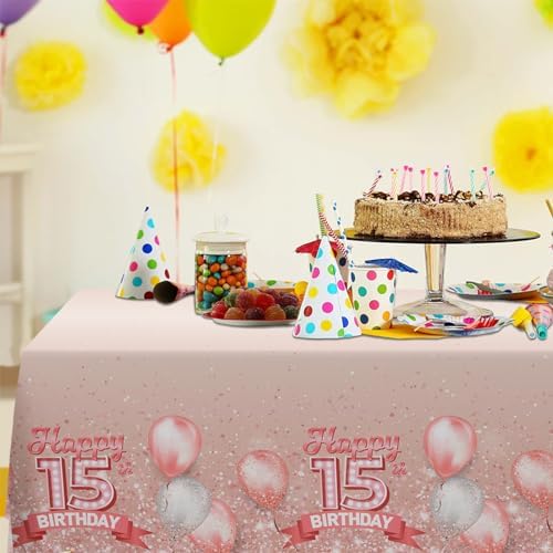 15th Birthday Glitter Tablecloth for Indoor Outdoor Events