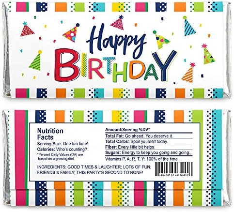 Big Dot of Happiness Birthday Candy Wrappers with Silver Foil - Pack of 24