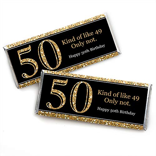 Big Dot of Happiness 50th Birthday Gold Candy Bar Wrappers Set of 24