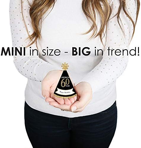 Big Dot of Happiness 60th Birthday Gold Mini Cone Hats Set of 8