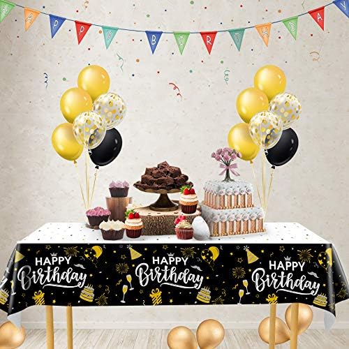 3pcs Black and Gold Birthday Tablecloth for Men Women
