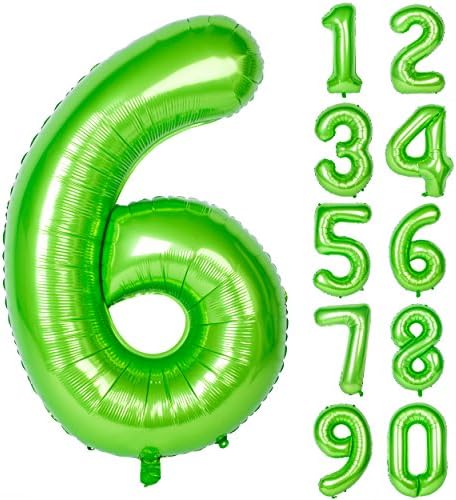 40 Inch Bright Green Digital Balloon Number 6 Jungle Themed