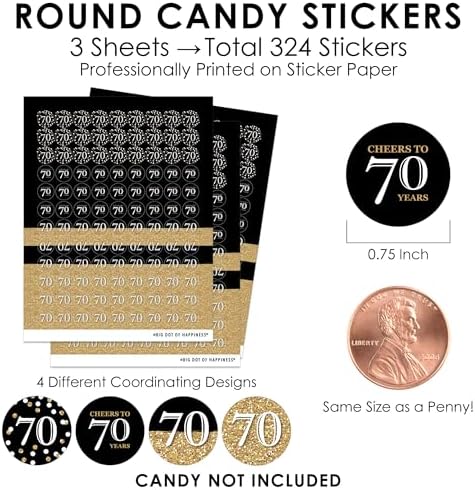 Big Dot of Happiness 70th Birthday Gold Candy Stickers