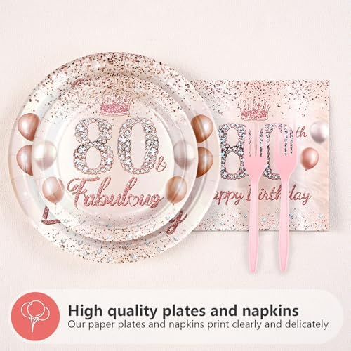 Grencian 96 Pcs 80th Birthday Tableware Set Rose Gold