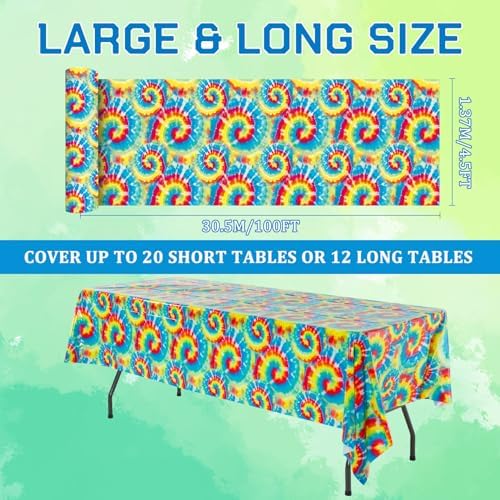 100 Ft Tie Dye Tablecloth Roll Rainbow Swirls Decor