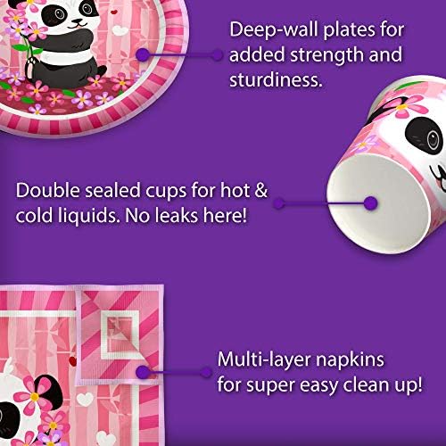 Pink Panda Birthday Party Supplies Set for 16
