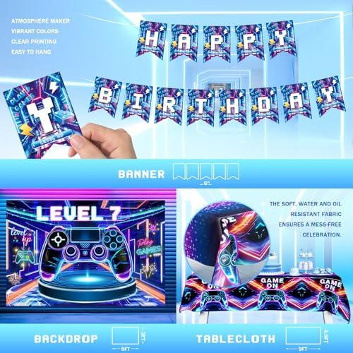 Costova Video Game 7th Birthday Decorations Set