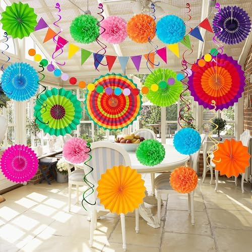 53 Piece Mexican Themed Hanging Paper Fan Decor Set
