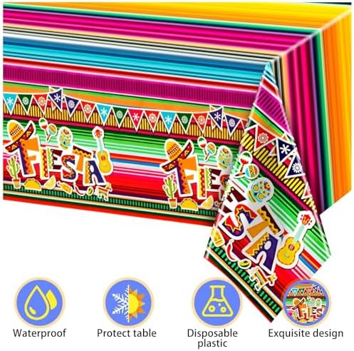 8 Pack Fiesta Tablecloth for Mexican Party Decorations