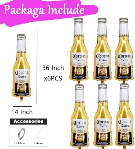6PCS Large Beer Bottle Mylar Balloons for Party Decorations