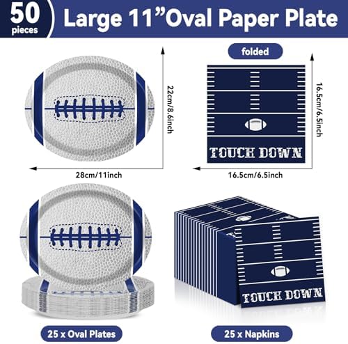 Football Oval Paper Plates 11inch for 25 Guests