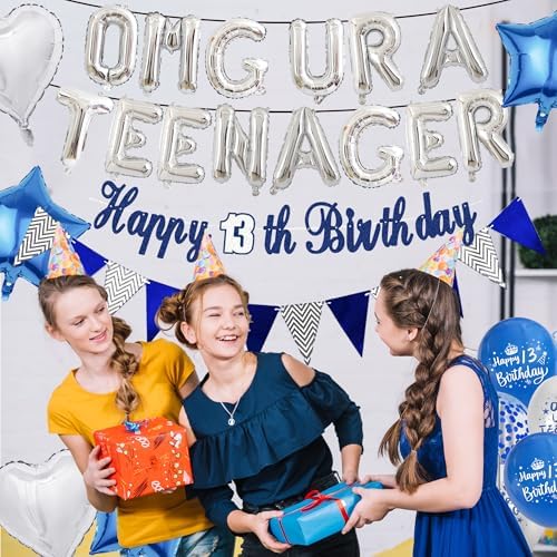 13th Birthday Decorations for Boys Blue Silver Set