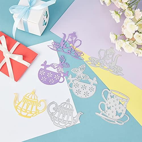 Globleland 4Pcs Tea Theme Die-Cutting Set for Scrapbooking and Card Crafts