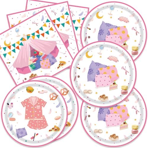 48Pcs Sleepover Party Tableware for 24 Guests