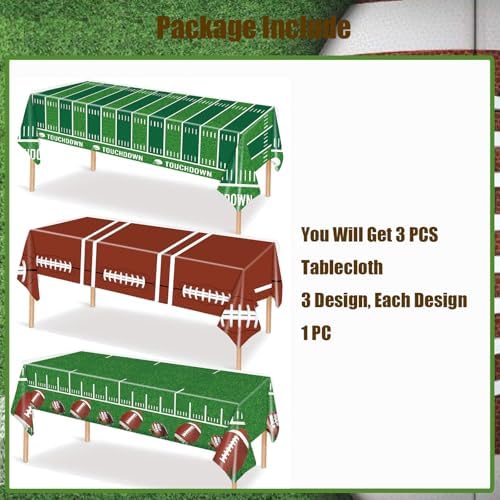 3 Pack Football Themed Tablecloths for Birthday Parties