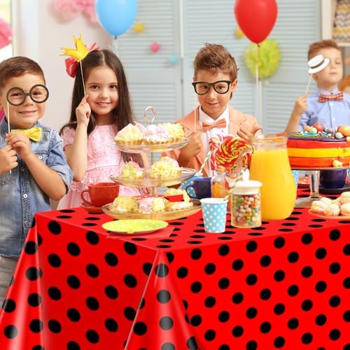 4 Pack Black and Red Polka Dot Ladybug Tablecloths