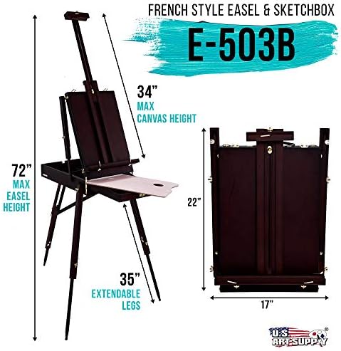 US Art Supply Large Black Cherry French Easel with Drawer and Palette