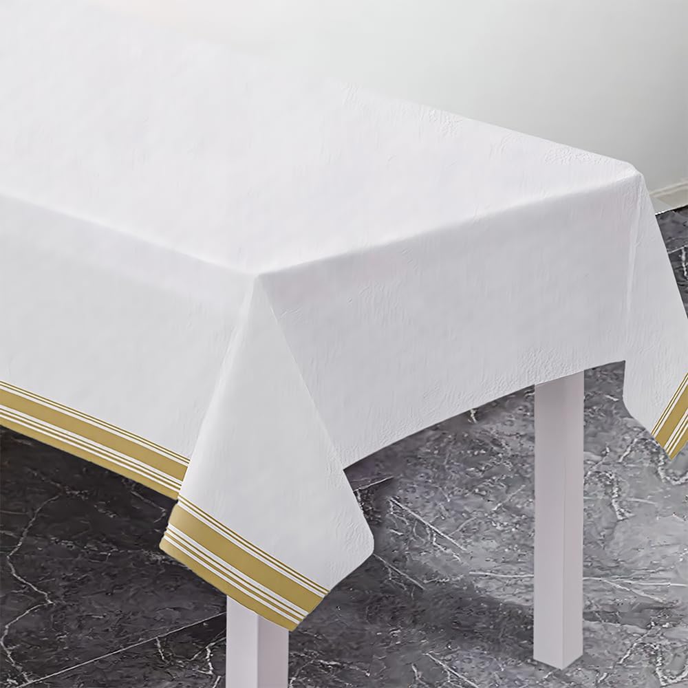 White Airlaid Table Cover with Gold Trim 54x102