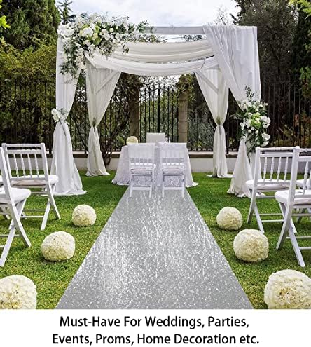 ShinyBeauty Silver Sequin Aisle Runner 36Inchx15FT