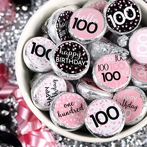 Pink Black White 100th Birthday Candy Stickers 180 Count