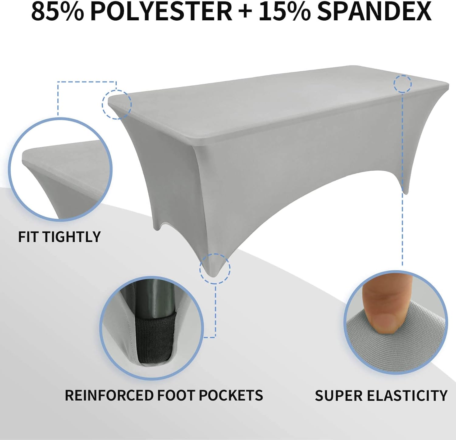 OutdoorLines Stretchy Light Gray Fitted Tablecloth for 4 Foot Table