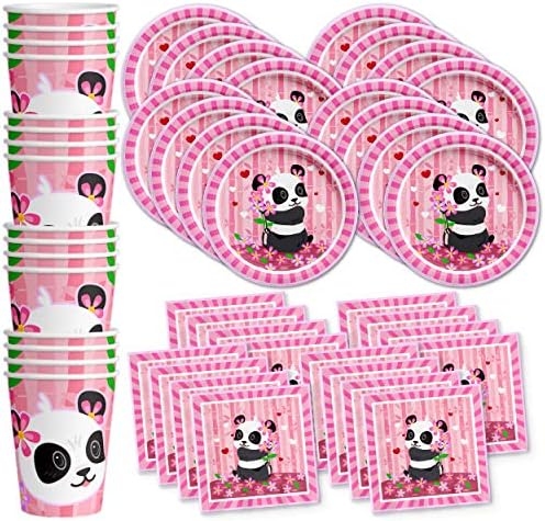 Pink Panda Birthday Party Supplies Set for 16