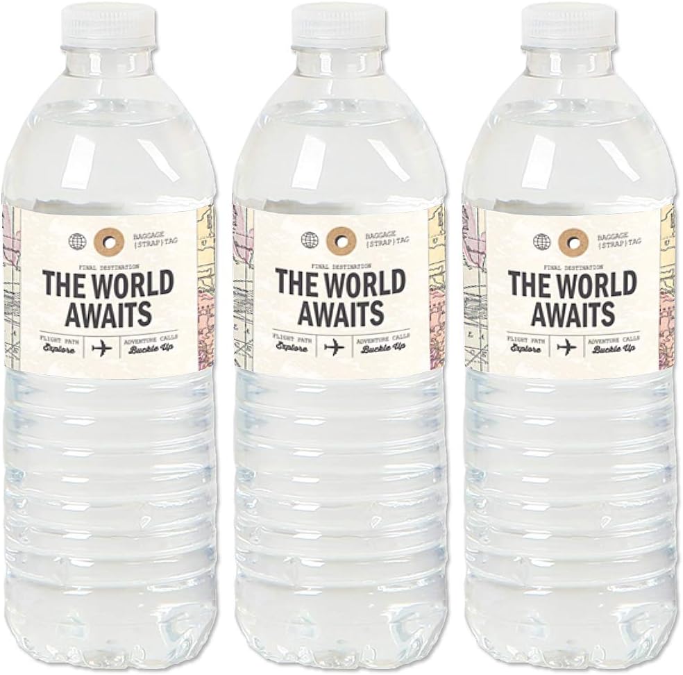 Big Dot of Happiness Travel Themed Water Bottle Stickers Set of 20