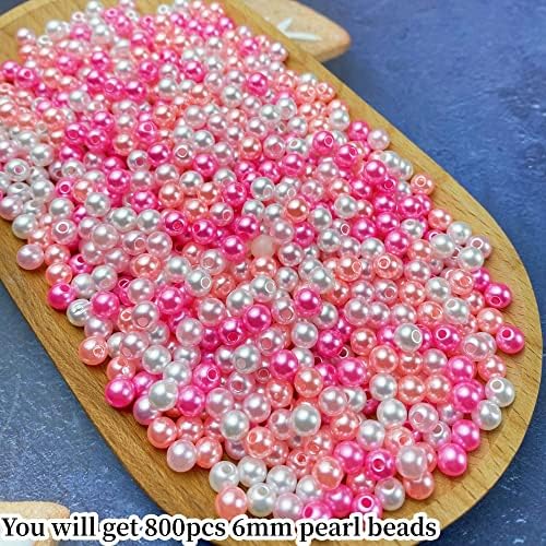 Pearl Beads 800 Pcs 6mm Round Spacer Beads for Jewelry DIY Crafting