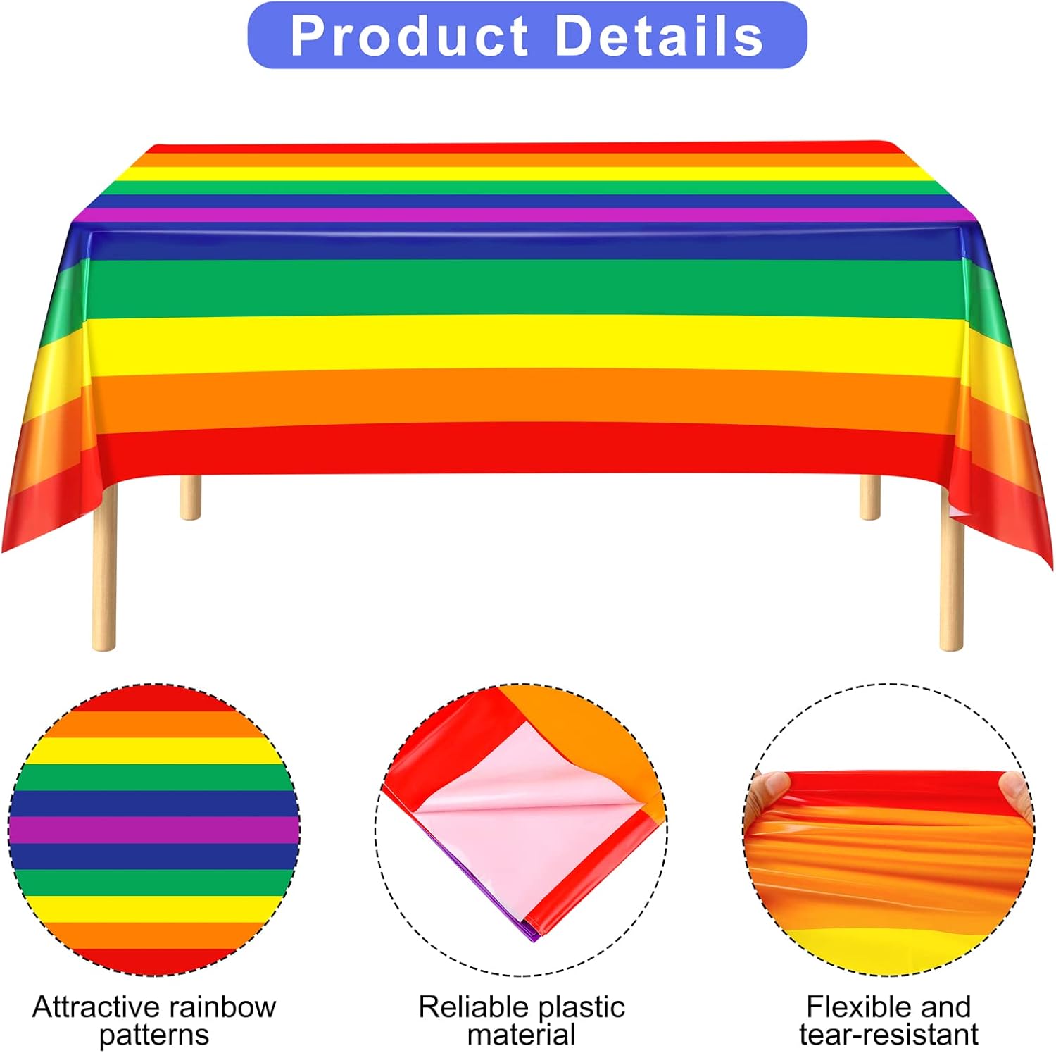 Fovths 2 Pack Rainbow Stripe Plastic Tablecloth for Rectangular Tables