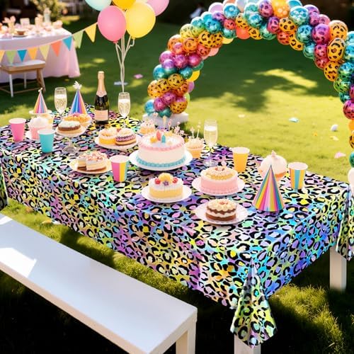 2 Pack Colorful Leopard Print Holography Tablecloth